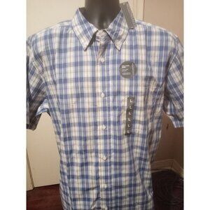 New Covington Button Up Shirt Mens Large L Blue Plaid Easy Care Short Sleeve